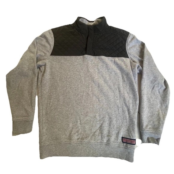 Vineyard Vines Mens L Quilted Shoulder 1/4 Snap Pullover Sweater Gray Sweatshirt - Picture 2 of 10